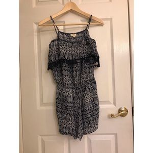 Ganji LA Printed Cold Shoulder Romper w Tassles